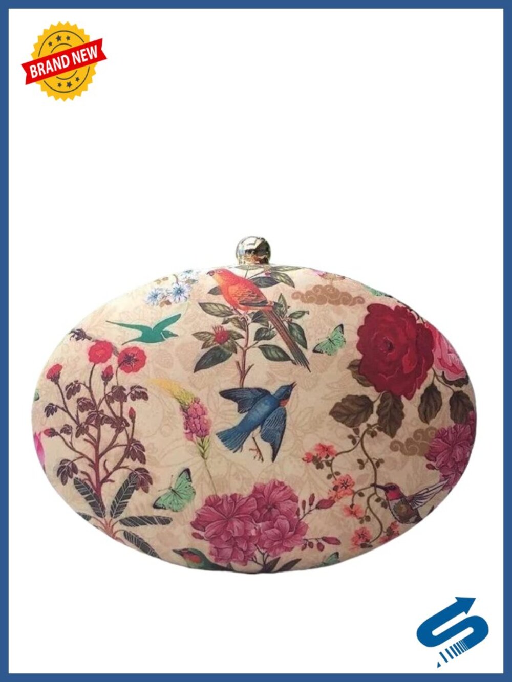 Oval Clutch Bag Printed Fabric Evening Bag Detachable Chain Formal Wedding